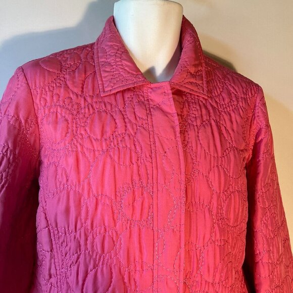 Sigrid Olsen SZ L Pink 100% Silk quilted jacket layering comfy street wear chic - Picture 2 of 11